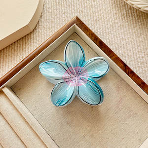 Dulce 8cm girasol Frangipani y huevo flor pinza para el cabello gradiente Color caramelo diseño Hawaiano impreso plástico accesorios para el cabello - Product Image 6