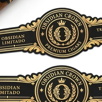 Étiquette adhésive pour cerclage de cigare noir obsidienne avec logo personnalisé en feuille d'or pour emballage