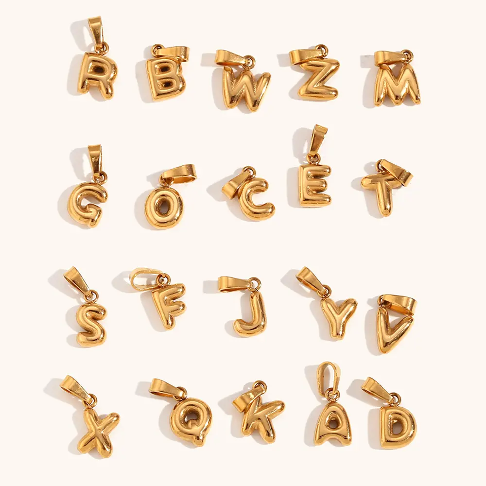 DIY Jewelry 18K Gold Plated Initial Letter Pendant 316L Stainless Steel Mini Bubble Letter Pendants Accessories