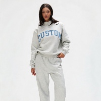 Sweat à capuche surdimensionné en coton pour femme, brodé sur mesure, col rond, tricoté, design de créateur, ensemble unisexe, personnalisation avec logo