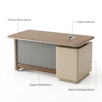Bureau de direction moderne de luxe haut de gamme Foshan 1,4 m avec armoire de rangement, bureau de PDG/manager en bois grain chevron silencieux