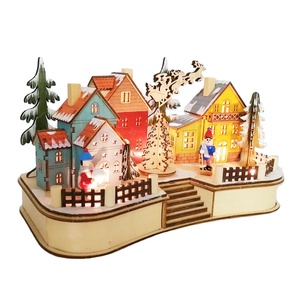 Centre de noël découpé au Laser, 10 pièces, scène de Village de noël, <span class=keywords><strong>maison</strong></span> de noël, décorations en bois - Product Image 1