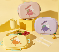 Boîte à lunch Bento en plastique à double compartiment de 900ml pour enfants avec ensemble de couverts Design mignon