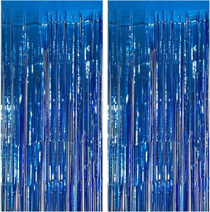 Cortina de flecos de aluminio lisa azul para decoración de cumpleaños, guirnaldas de oropel, telón de fondo para celebraciones, suministros de decoración para fiestas temáticas del océano, personalizable - Product Image 1