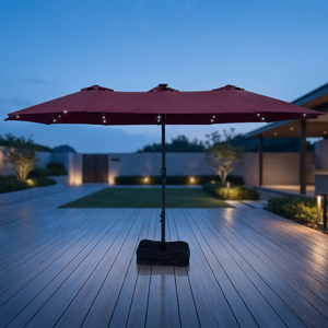 Modern <b>Extra</b> <b>Large</b> UV Protection Windproof Solar LED Patio Umbrella Outdoor <b>Parasol</b> Poolside Double Top Red Crank Handle - Product Image 5