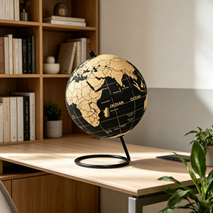 Globe terrestre miniature vintage en liège de 14,5 cm avec support en métal noir, design océanique rétro, décoration éducative pour bureau/maison, cadeau - Product Image 6