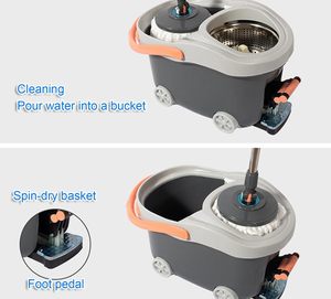 Ensemble serpillière et seau essoreur rotatif facile à utiliser pour le nettoyage des sols, avec pédale à roulettes en microfibre pour la maison - Product Image 5