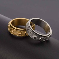 Bague Tournante Anti-Stress en Acier Inoxydable, Motif Étoile Tendance Vintage, pour Couple, Mariage, Fiançailles, Cadeau Quotidien