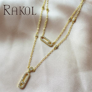 RAKOL b7247 moda lüks klip tasarım kolye uzun zincir kolye takı kadınlar yazılı kolye kolye - Product Image 3