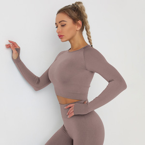 JAC22 XG7124 Nuevo Conjunto Deportivo de Yoga Neisha, Tejido, Sin Costuras, Ajustado, de Manga Larga, para Fitness, Color Sólido - Product Image 3