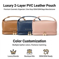 Pochette de maquillage en cuir PVC portable de grande capacité à 2 couches avec compartiment pour kit cosmétique