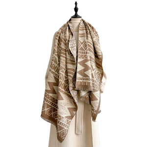 2025 mùa đông hình học Polyester dài khăn thiết kế thích hợp khí chất thanh lịch Hàn Quốc phong cách Nhật Bản của phụ nữ Khăn choàng bầu không khí - Product Image 5
