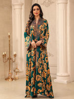 Nouvelle Abaya musulmane pour femmes, robe longue à imprimé floral brodé, vêtements islamiques, robe kaftan arabe, robe de soirée Abaya pour femmes