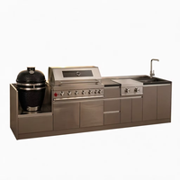 Cuisine extérieure modulaire en acier inoxydable 304 avec barbecue Kamado, brûleur latéral, évier et station BBQ