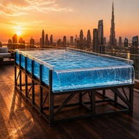 Piscine à débordement en acrylique coulé pour toit, piscine de luxe sur mesure, structure en acier, résistante au feu, cascade de découpe d'eau