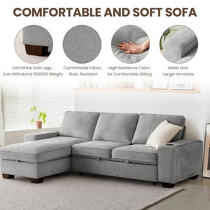 Sofá Cama Convertible en Forma de L con Espacio de Almacenamiento, Sofá Extraíble para Sala de Estar, Cubiertas de Chenilla Lavables y Extraíbles con USB - Product Image 6