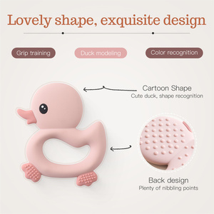 Anneau de dentition pour bébé en silicone en forme de canard personnalisé, anneau de dentition pour bébé en forme d'animal, sans BPA, pendentif personnalisé, jouet souple en silicone - Product Image 4