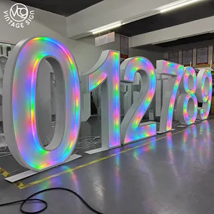 Factory RGB Led 4ft 5ft 6ft Giant Large Light Up Big Marquee Neon Letters Numbers Stand For Wedding Props