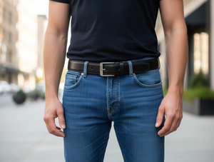 Cinturón de hombre con hebilla de aleación, 4.0 cm, con borde cosido, casual, sólido, de una sola pieza. - Product Image 2