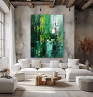 Grande œuvre d'art murale encadrée verte, abstraite, texturée en 3D, faite à la main, décoration de salon, peintures décoratives sur toile abstraite