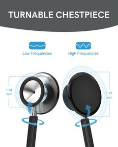 Stéthoscope à double tête FriCARE certifié CE, infirmières, étudiants en soins infirmiers, paramédicaux/EMT/LVN/VNA - Acier inoxydable noir - Product Image 3