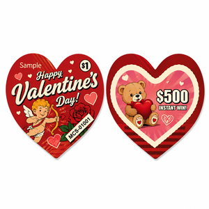 Billets à déchirer personnalisés de haute qualité avec logo, à fenêtre unique et languette en forme de cœur, sur le thème de la Saint-Valentin, pour cartes à prix à déchirer - Product Image 1