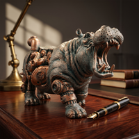 Figurine d'hippopotame steampunk vintage en résine, statue à engrenages mécaniques, ornement animalier, décoration de maison, salon, bureau, table, cadeau artisanal