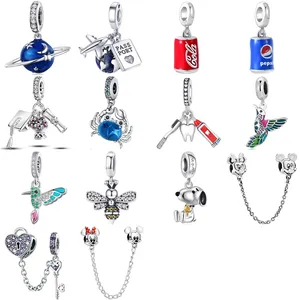 Ciondolo Originale in Argento 925 con Zirconi a Tema <span class=keywords><strong>Disney</strong></span> Mickey e Minnie Colibrì per Creare Braccialetti Fai-da-Te con Catena a Serpente - Product Image 1