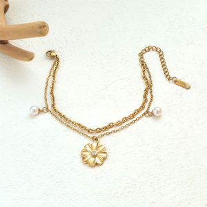 <span class=keywords><strong>Bracelet</strong></span> double couche marguerite en acier inoxydable pour femme, style coréen et japonais, mignon, tendance estivale, cadeau de bijoux en gros - Product Image 1