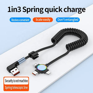 สายดาต้า USB เป็น C ชนิดสปริงสำหรับรถยนต์ PD 90องศาสายชาร์จโทรศัพท์ TPU สำหรับ iPhone และ Samsung - Product Image 2