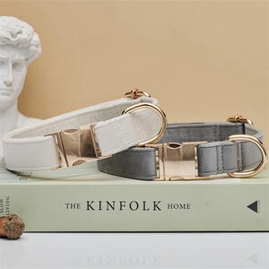 Grosir kalung hewan peliharaan beludru kustom kerah Premium Laser dapat diukir kerah anjing kucing logam - Product Image 4