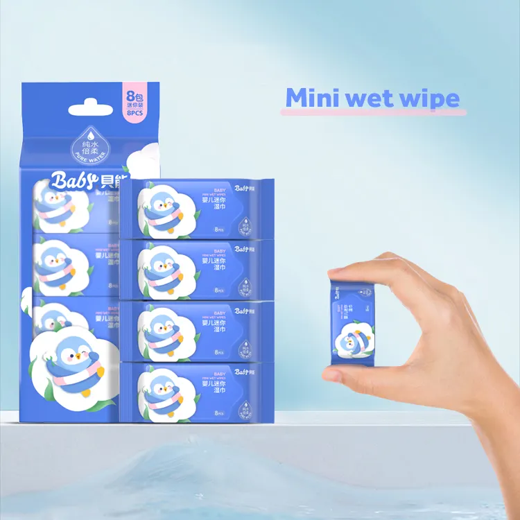 Mini portable baby wipe natural raw material water skin friendly wet wipes