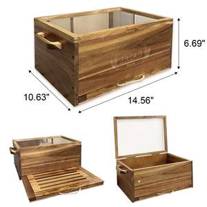 Caja de madera de acacia grande para el mostrador de la cocina, tabla de cortar pan de madera con bandeja para <span class=keywords><strong>migas</strong></span>, contenedor de almacenamiento de pan, caja de granja - Product Image 2