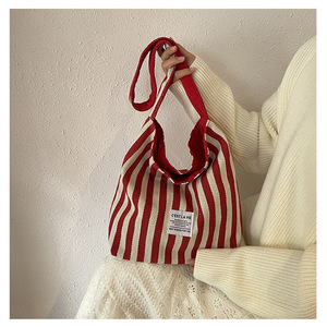 THK nuevo bolso de lona de gran capacidad a rayas bolsos de moda bolsos de hombro para mujer Lindo bolso de compras reutilizable - Product Image 2