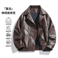 Blouson Moto Vintage Noir Homme en Similicuir PU – Manteau Personnalisé OEM pour l'Automne et les Voyages