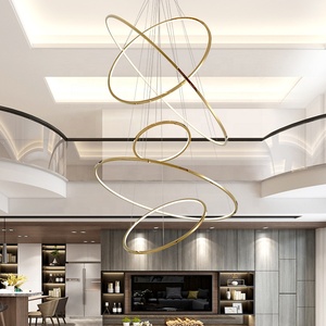 JYLIGHTING Lampe moderne en acier inoxydable doré à LED Style contemporain Grand <span class=keywords><strong>anneau</strong></span> métallique Luminaire suspendu pour la maison Hôtel Projet - Product Image 1
