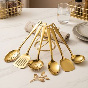 6Pcs Stainless Steel Kitchen Utensil <b>Set</b>, <b>Square</b> Handle Cooking Shovel Slotted Turner, Pasta Spoon Leaky Scoop for Hotel - Product Image 3