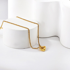 Ason Jewelry Interlocking Double Ring Pendant <b>Necklace</b> 18k Gold Plated Geometric Design Fashion <b>Statement</b> Piece - Product Image 2