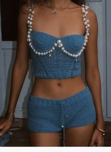 Áo crop top nữ móc len dây ngọc trai viền chữ V Bralette <span class=keywords><strong>Cami</strong></span> Boho Beach Festival Trang phục mùa hè 2026 - Product Image 4