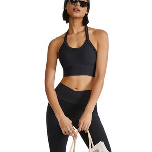 Sujetador deportivo de alto soporte para mujer Tiyo, cuello halter, acanalado, de spandex/nailon, absorción de impactos, para yoga, fitness, running y entrenamiento. - Product Image 5
