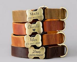 Correa de Cuero Vacuno Genuino, Conjunto de Collar y Correa para Perro Color Marrón Oscuro, Hebilla de Metal Grabada + Placa de Identificación Gratis, Regalo para Cachorros de Boda - Product Image 2