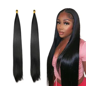 Échantillon Gratuit, Mèches de <span class=keywords><strong>Cheveux</strong></span> Raides Synthétiques de 24 Pouces, Texture Lisse, pour Femmes Noires Africaines - Product Image 1