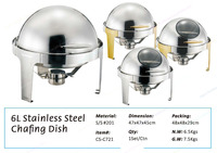 Vente en gros de chauffe-plats ronds en acier inoxydable certifiés CE avec couvercle en verre pour buffet 6L
