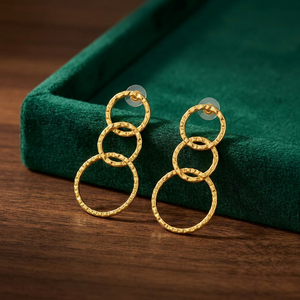 Gold Color Triple <b>Circle</b> Dangle Earrings Textured Hammered <b>Ring</b> Drop Earrings for Fashion Jewelry - Product Image 2