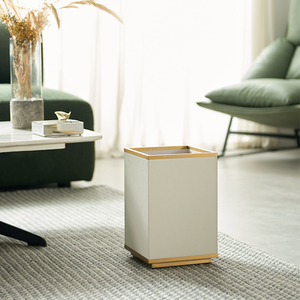 سلال فندقية فاخرة مخصصة من الفولاذ المقاوم للصدأ والجلد، سلة مهملات جلدية منسوجة راقية لدورات المياه في الفنادق - Product Image 3