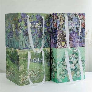 Sac cadeau en papier à motif floral style jardin, estampage à chaud, 2 pièces/paquet, pour emballage de fleurs - Vente chaude - Product Image 2