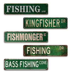 Ensemble de plaques métalliques de style panneau de rue sur <span class=keywords><strong>le</strong></span> thème de la pêche vintage - Product Image 1