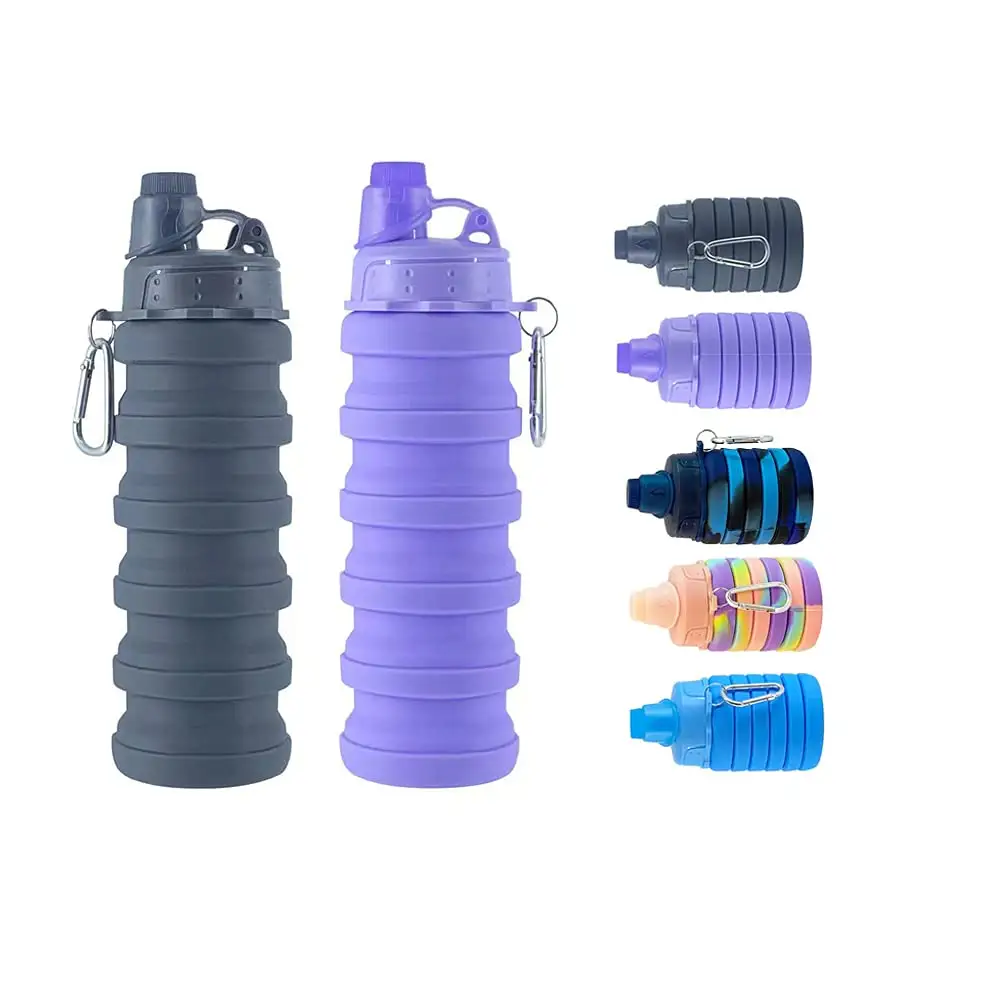 Borraccia pieghevole sport bottiglia di acqua in plastica pieghevole riutilizzabile BPA bottiglie di acqua pieghevoli in Silicone gratuite per il viaggio