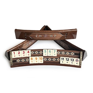 Ensemble de Rummi de placage de noyer naturel incrusté de mosaïque en bois massif elliptique fait à la main, ensemble de Cube de rami, ensemble de jeu Okey, rami de tuile - Product Image 1