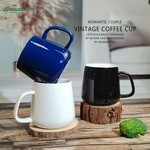 แก้วกาแฟเซรามิคทรงทันสมัย สีขาวล้วน หูจับหนา แก้วอุ่น รับสกรีนโลโก้ แก้วพอร์ซเลนเปล่า ขายส่ง - Product Image 2